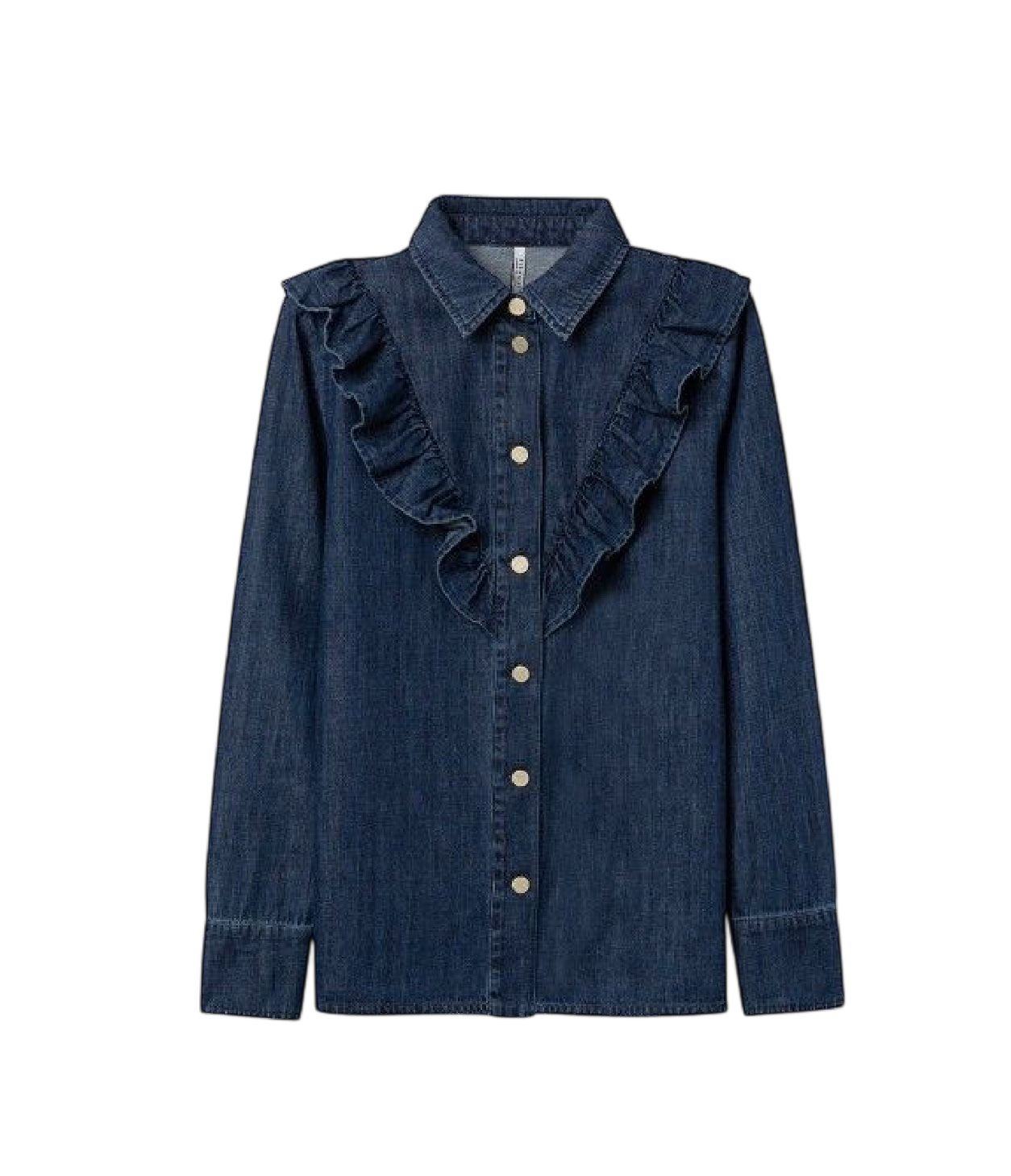 Camicia in Jeans Donna con Volant – Denim Blu, Stile Romantico e Casual Chic