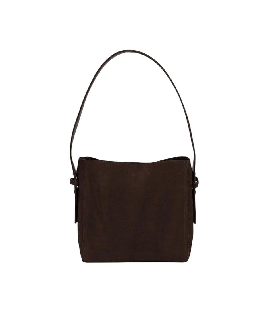 Borsa a spalla donna in pelle scamosciata marrone – minimal e versatile