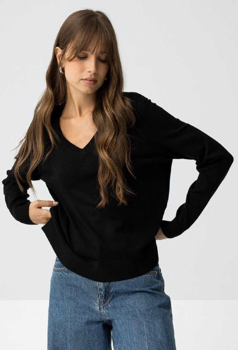 Maglione nero donna basic – Pullover elegante a maniche lunghe