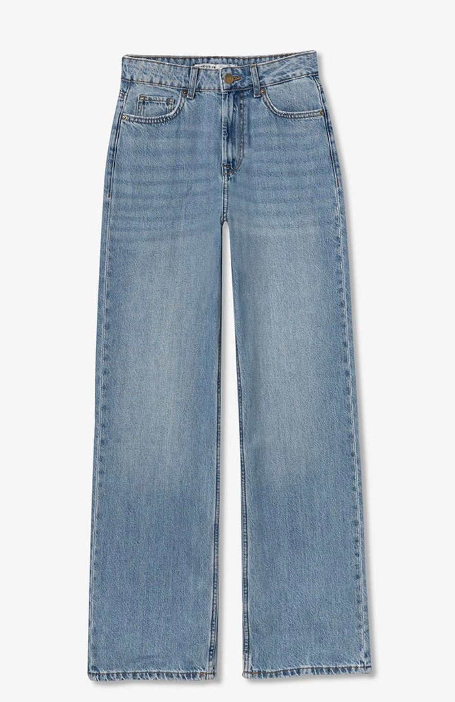 Jeans a gamba larga a vita alta da donna in denim