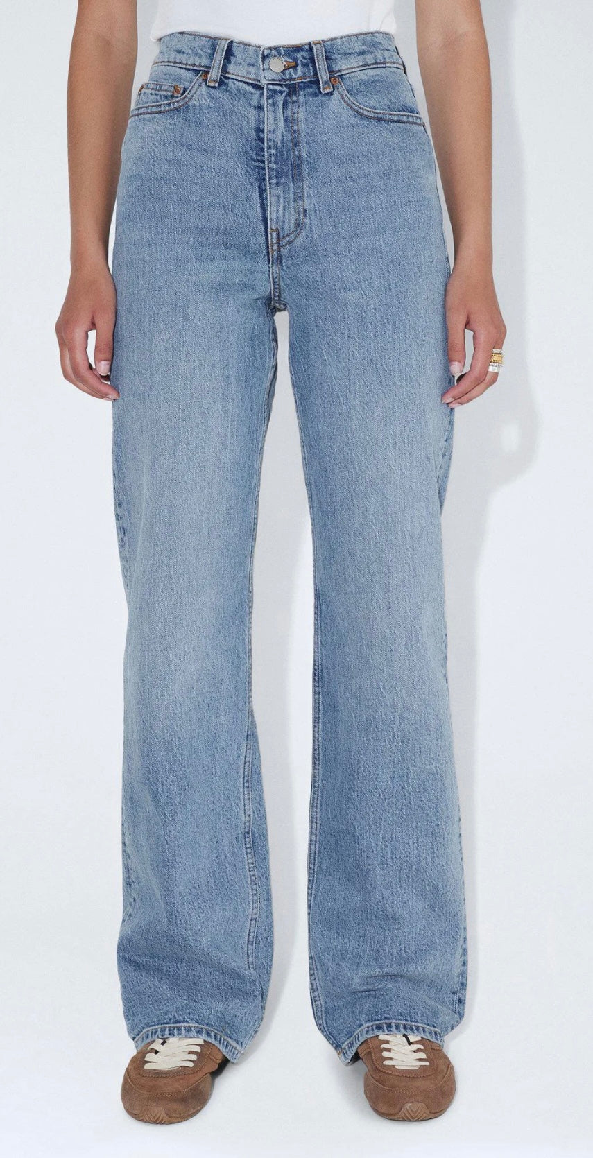 Jeans a gamba larga a vita alta da donna in denim