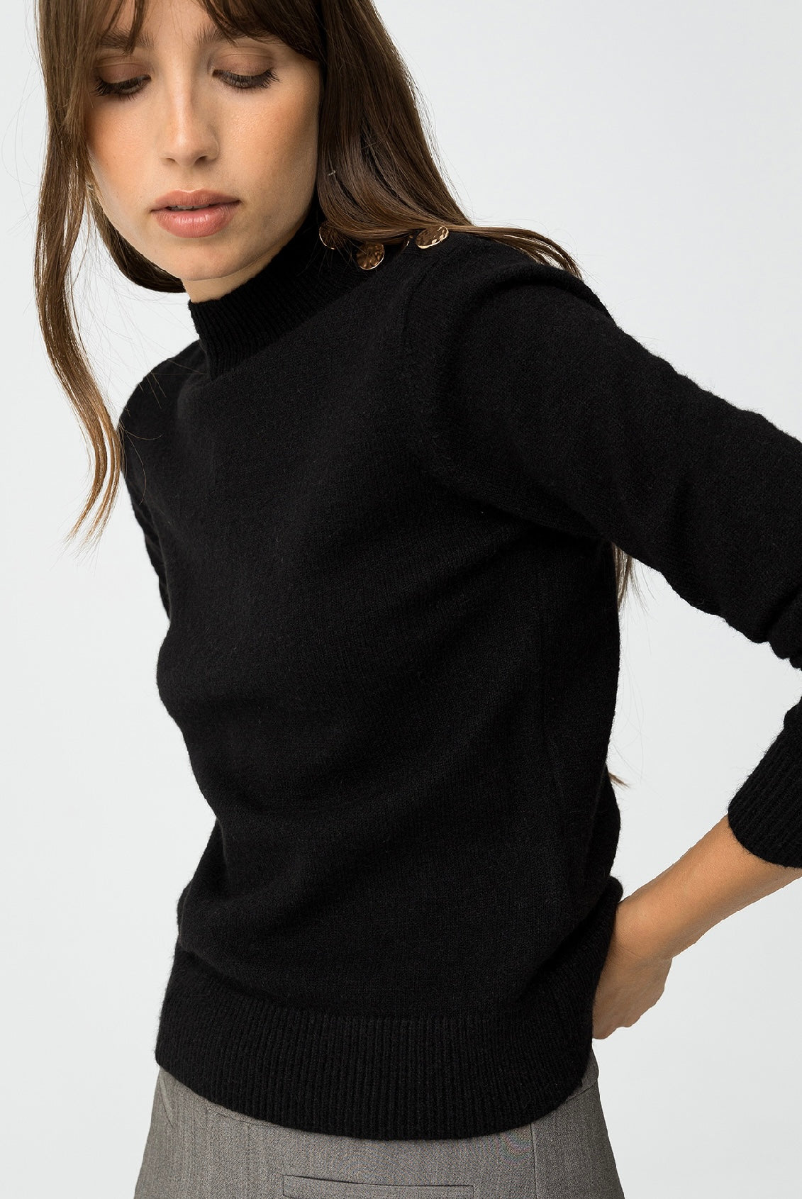 Maglione nero donna basic – Pullover elegante a maniche lunghe