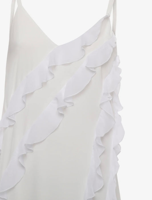 Abito Bianco con Spalline Sottili e Volant Asimmetrici