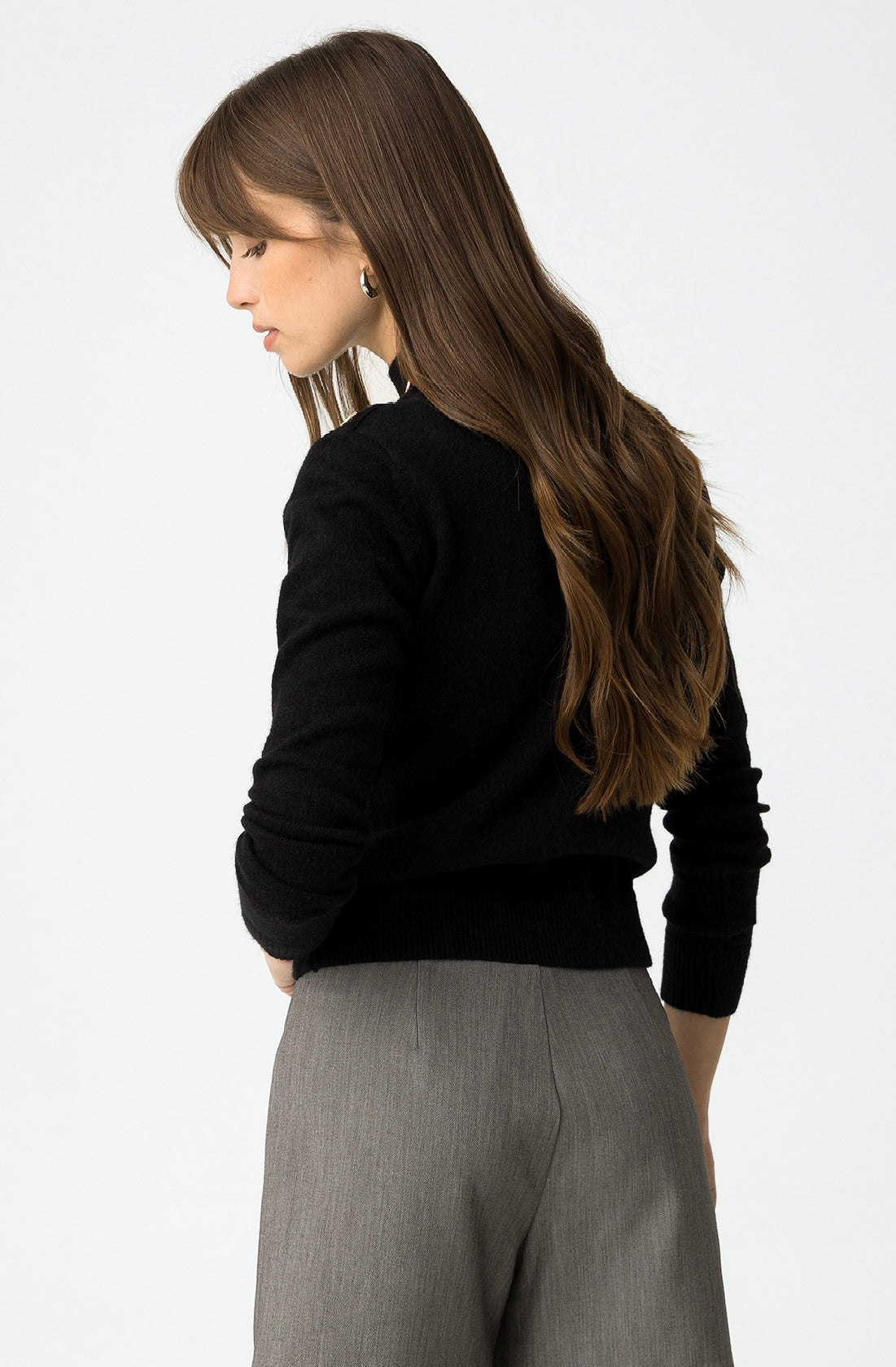 Maglione nero donna basic – Pullover elegante a maniche lunghe