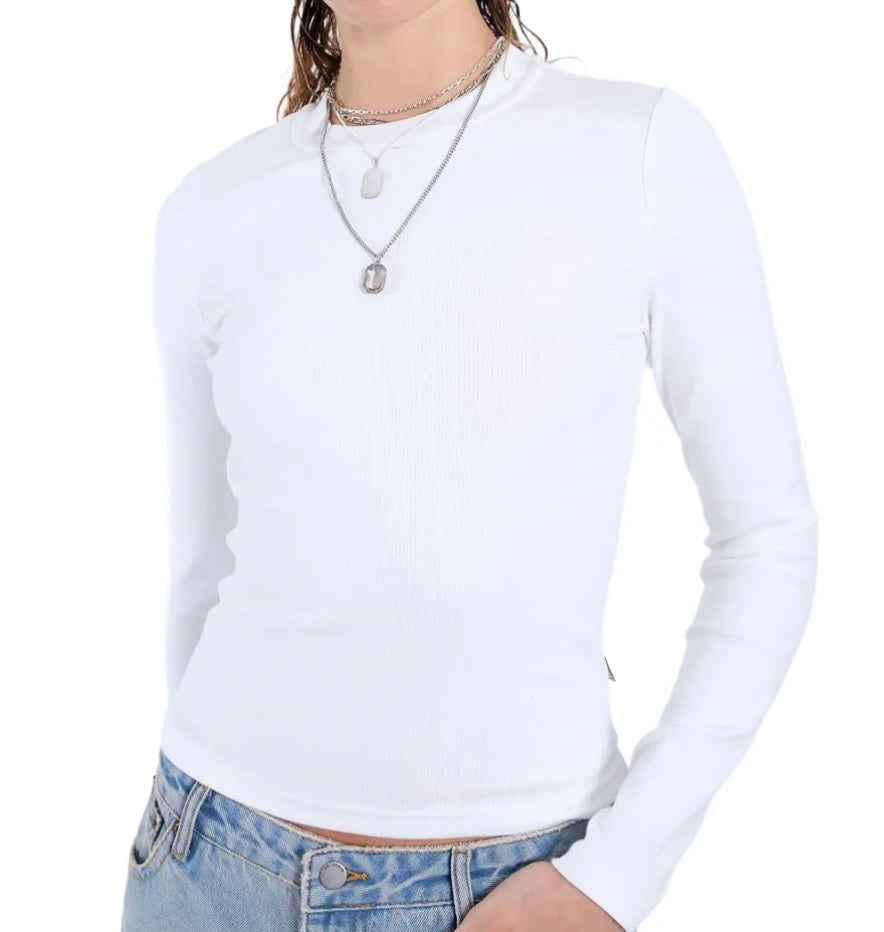 Maglia donna bianca a maniche lunghe – basic in cotone elasticizzato