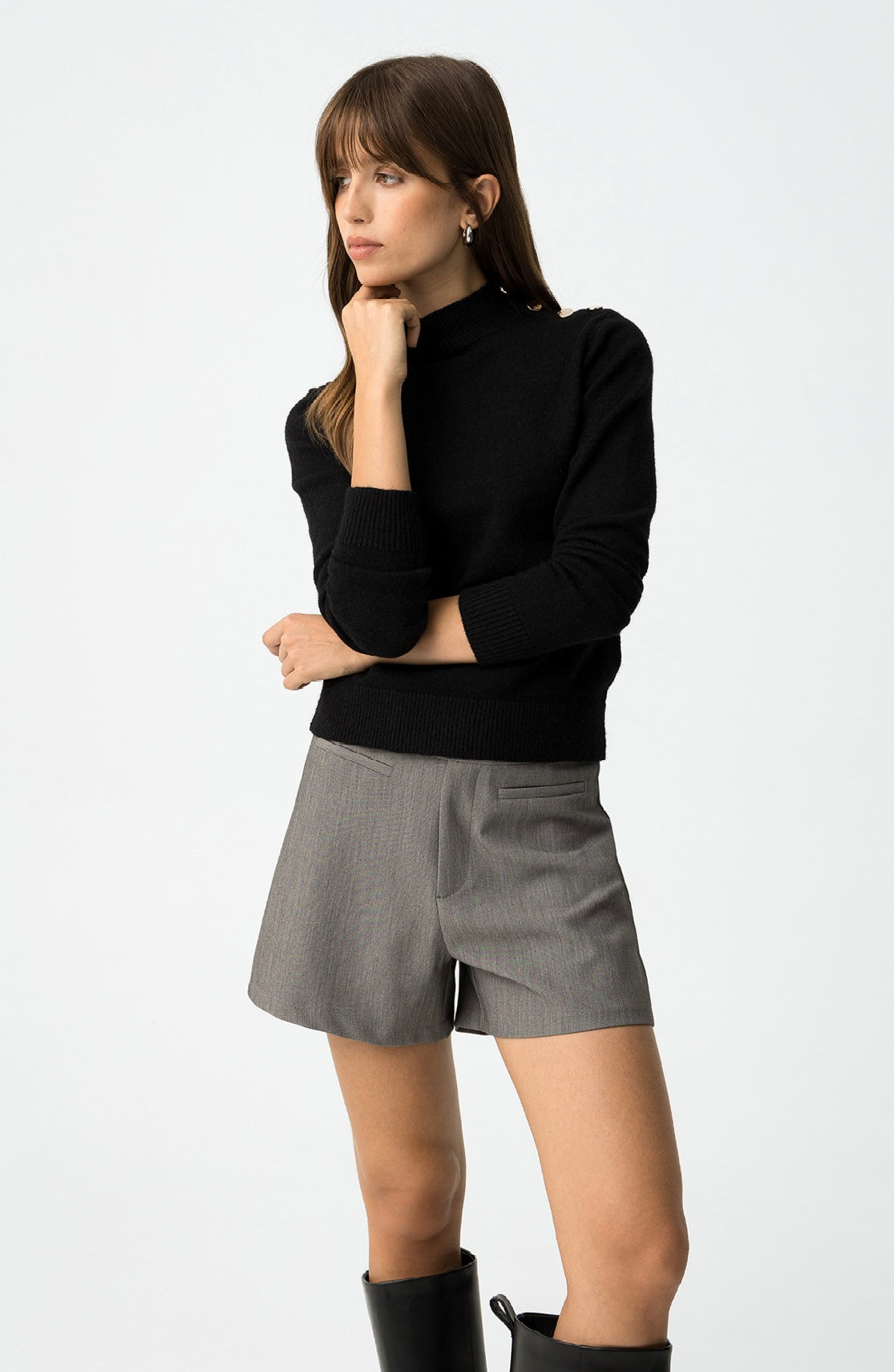 Maglione nero donna basic – Pullover elegante a maniche lunghe