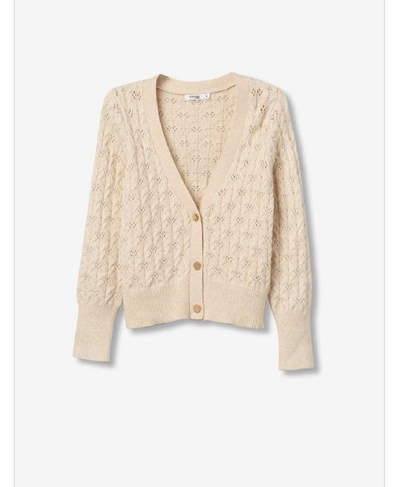 Cardigan panna lavorato a maglia – Maglione donna con bottoni e scollo a V
