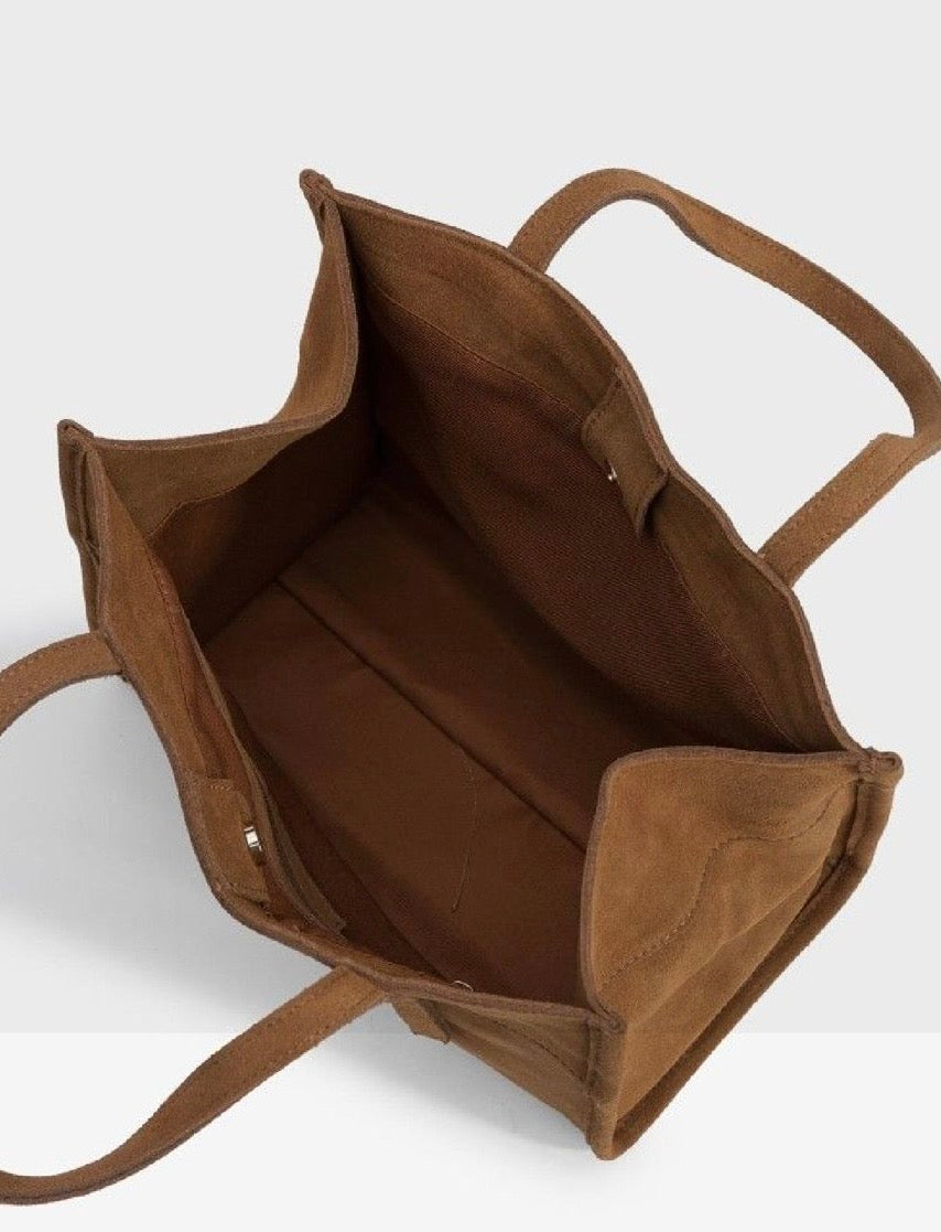 Shopper donna in pelle scamosciata marrone – borsa capiente elegante