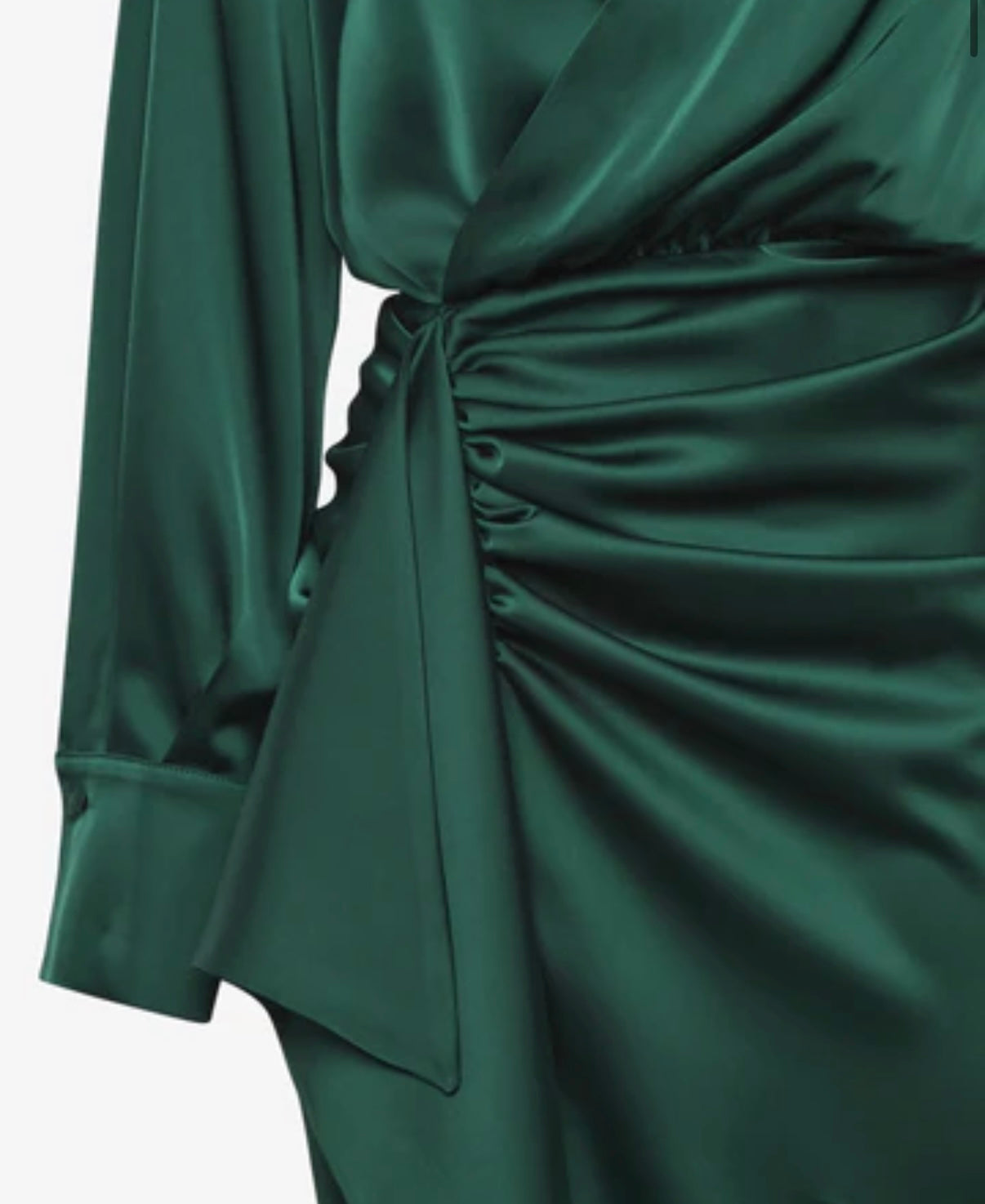 Abito verde smeraldo elegante satinato – Vestito midi con spacco e drappeggio
