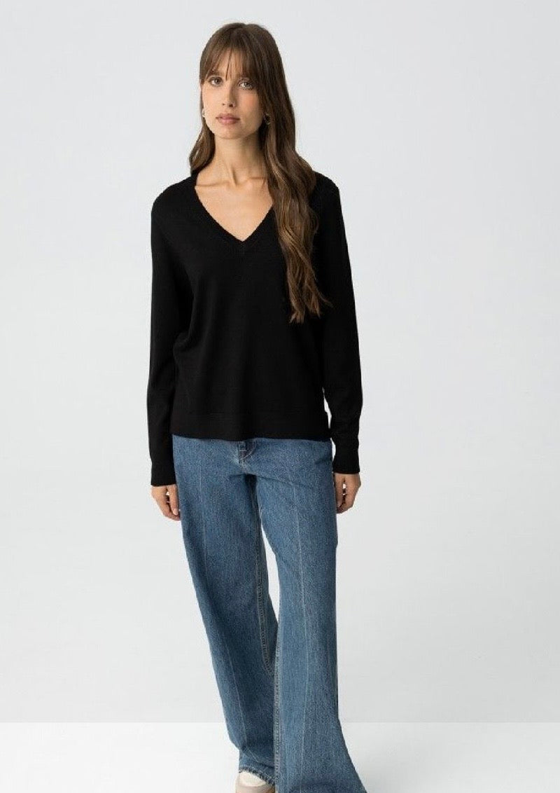 Maglione nero donna basic – Pullover elegante a maniche lunghe