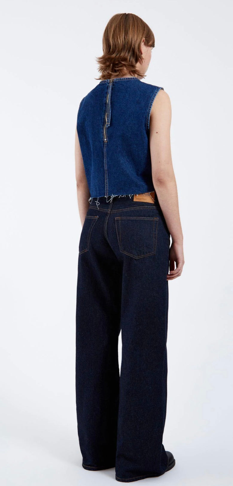 Jeans a gamba larga a vita alta da donna in denim