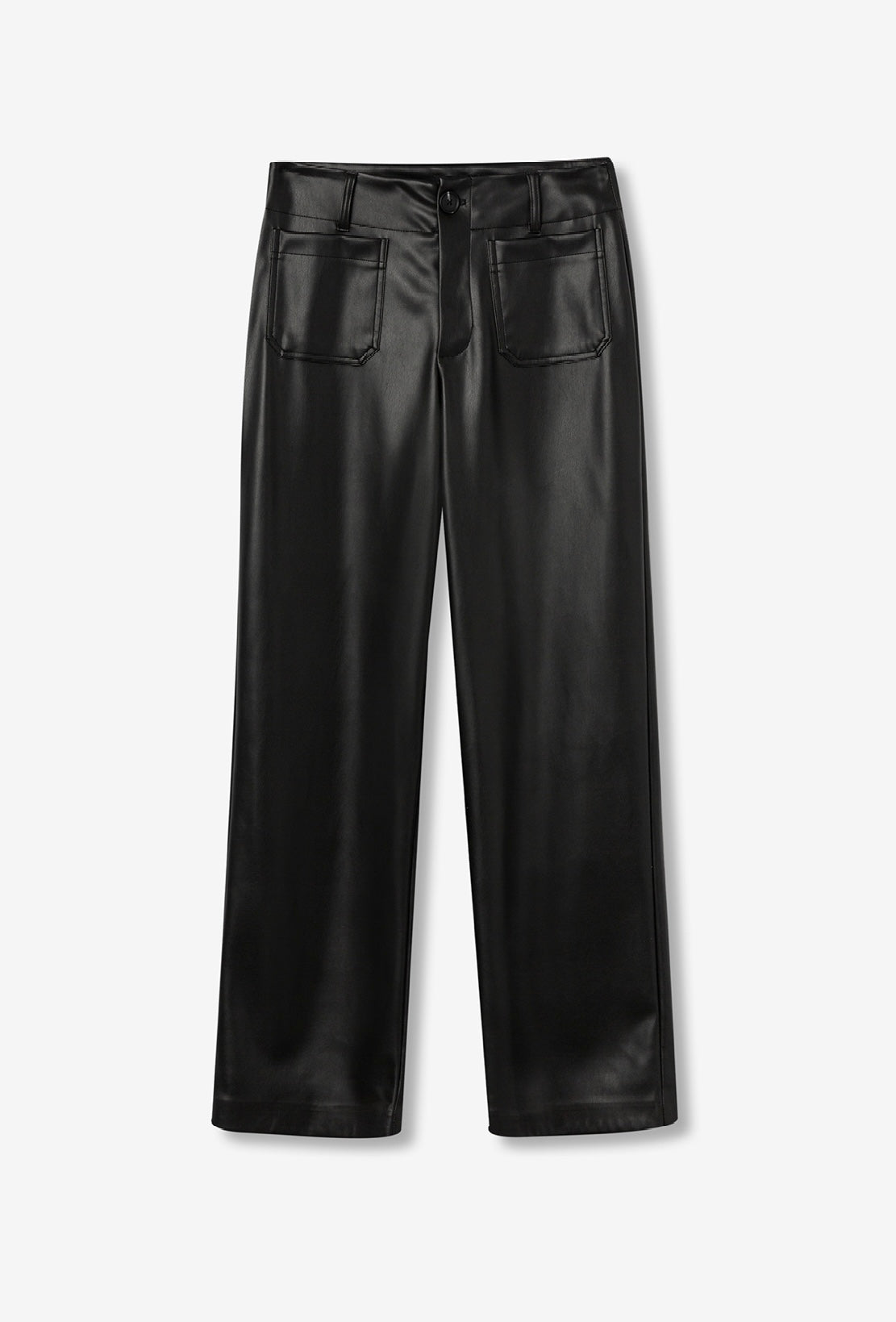 Pantaloni donna in ecopelle nera – modello ampio a gamba larga