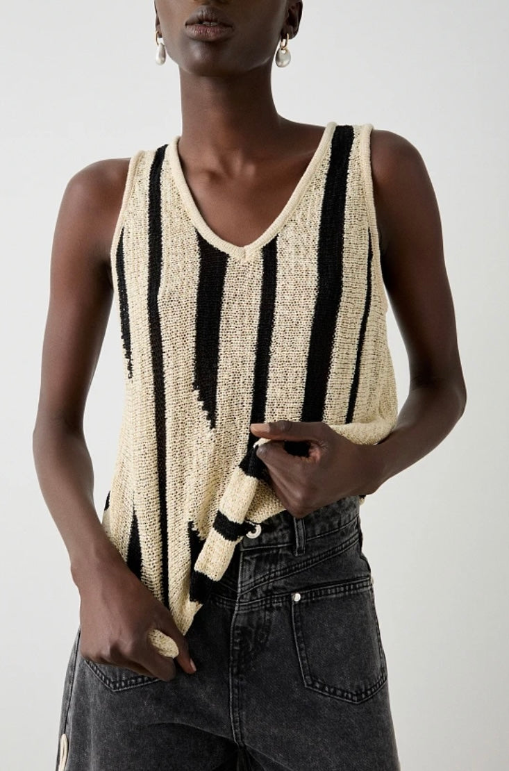 Top smanicato donna a righe – maglia leggera con scollo a V