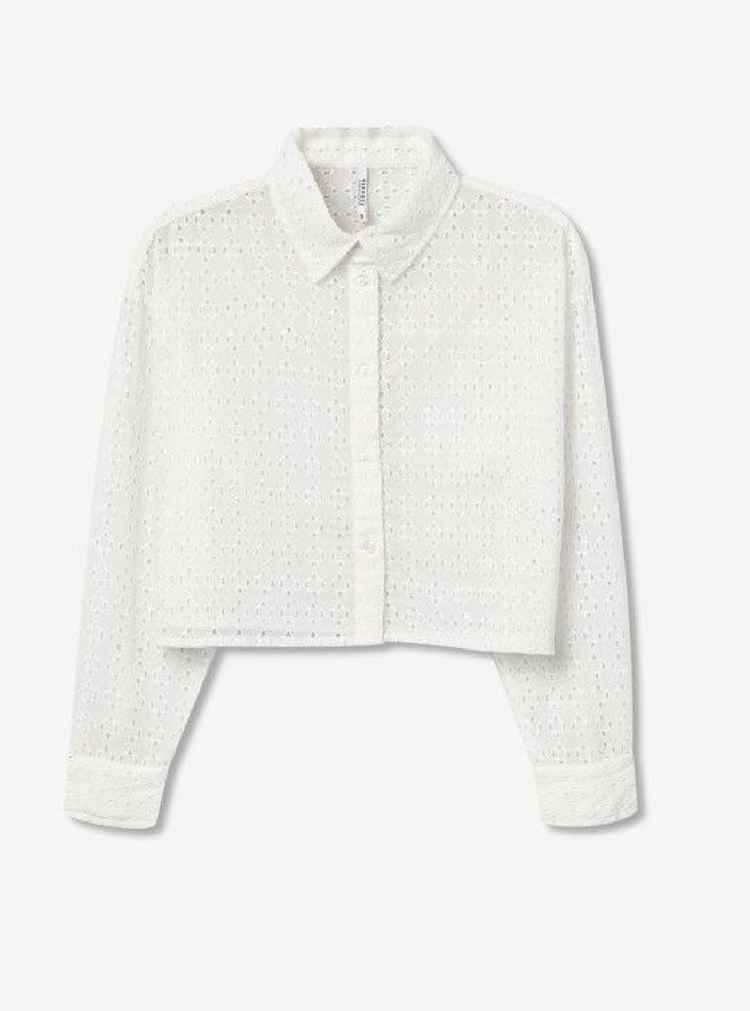 Camicia Bianca in Pizzo Sangallo con Maniche Lunghe