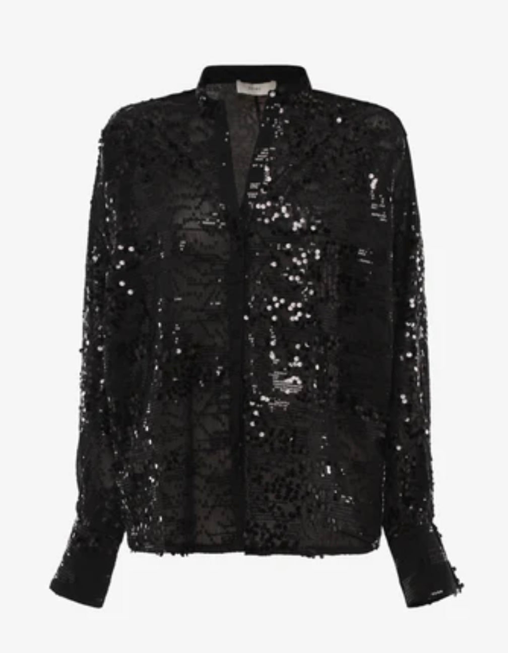 Camicia nera donna elegante con paillettes – Blusa trasparente da sera