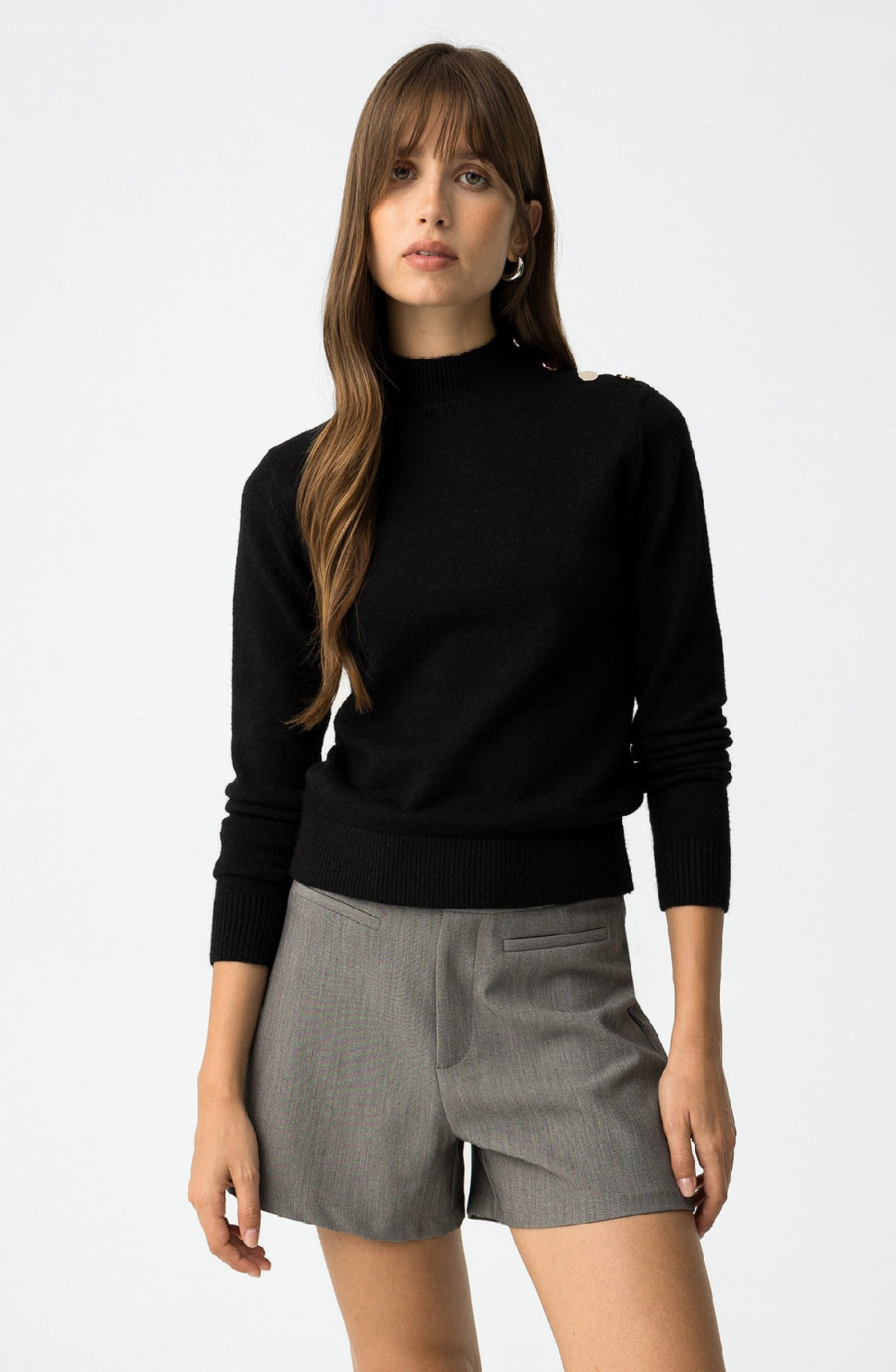 Maglione nero donna basic – Pullover elegante a maniche lunghe