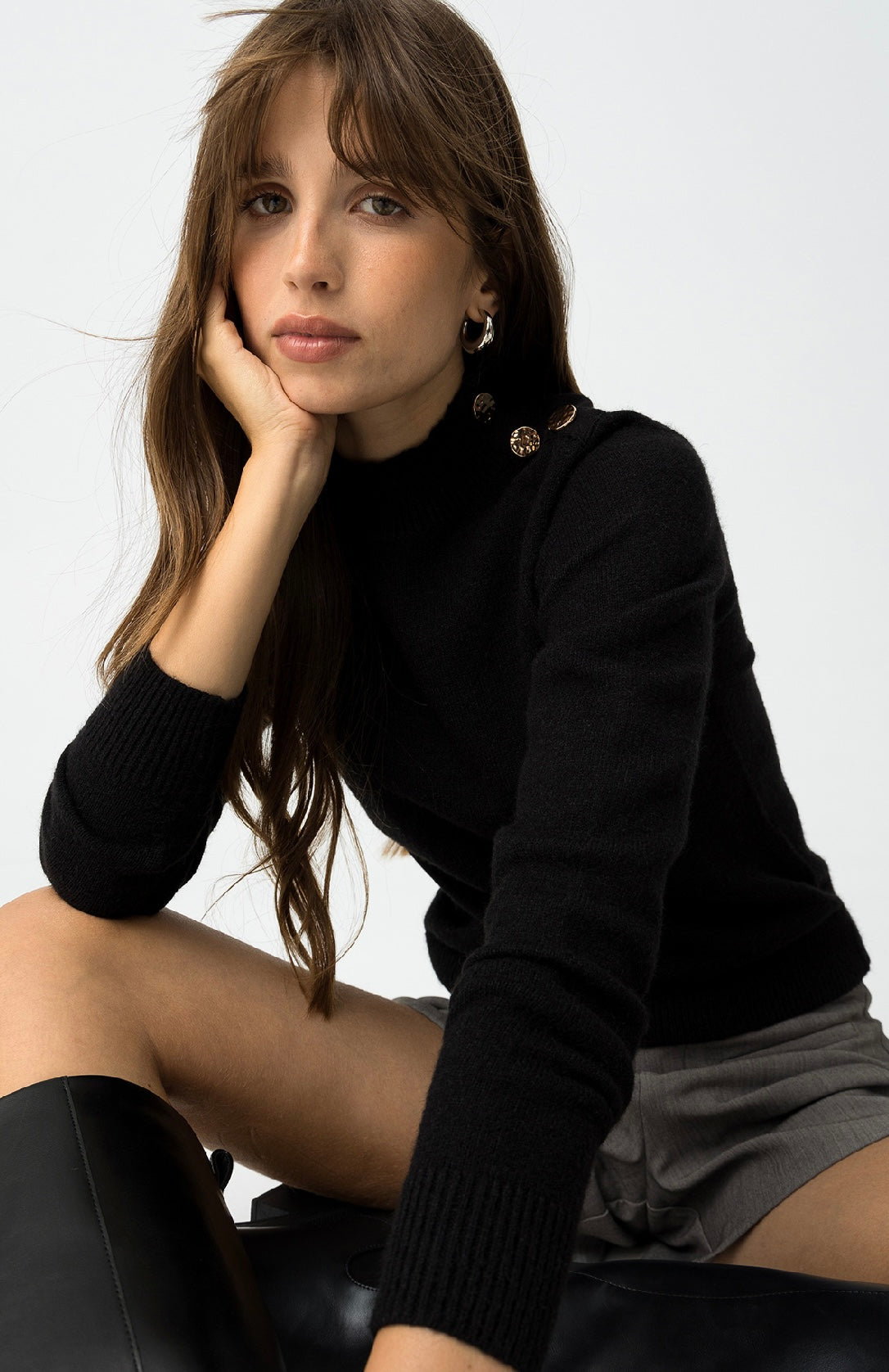 Maglione nero donna basic – Pullover elegante a maniche lunghe