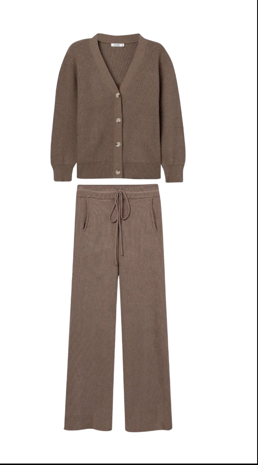 Coordinato donna in maglia – cardigan e pantaloni eleganti color marrone