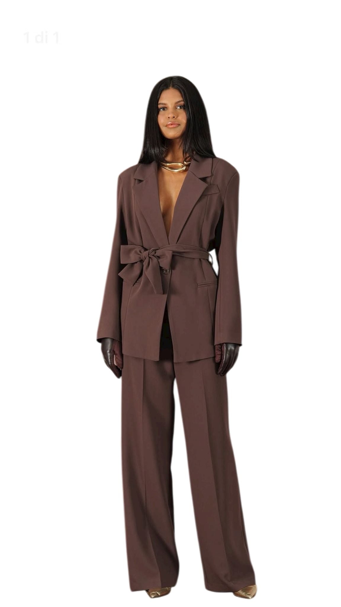 Completo Tailleur Donna Marrone con Cintura