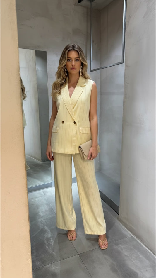 tailleur giro manica giallo gessato