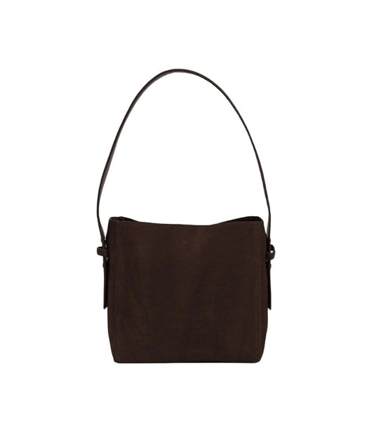 Borsa a spalla donna in pelle scamosciata marrone – minimal e versatile