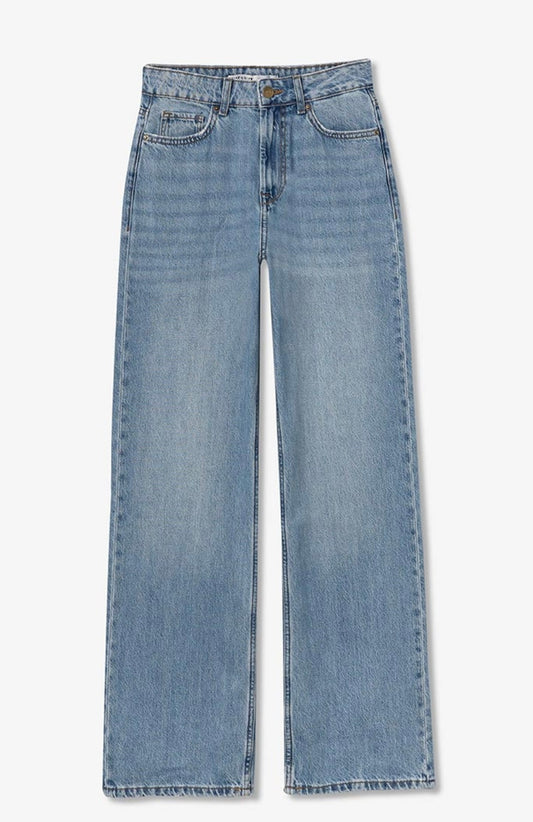 Jeans a gamba larga a vita alta da donna in denim