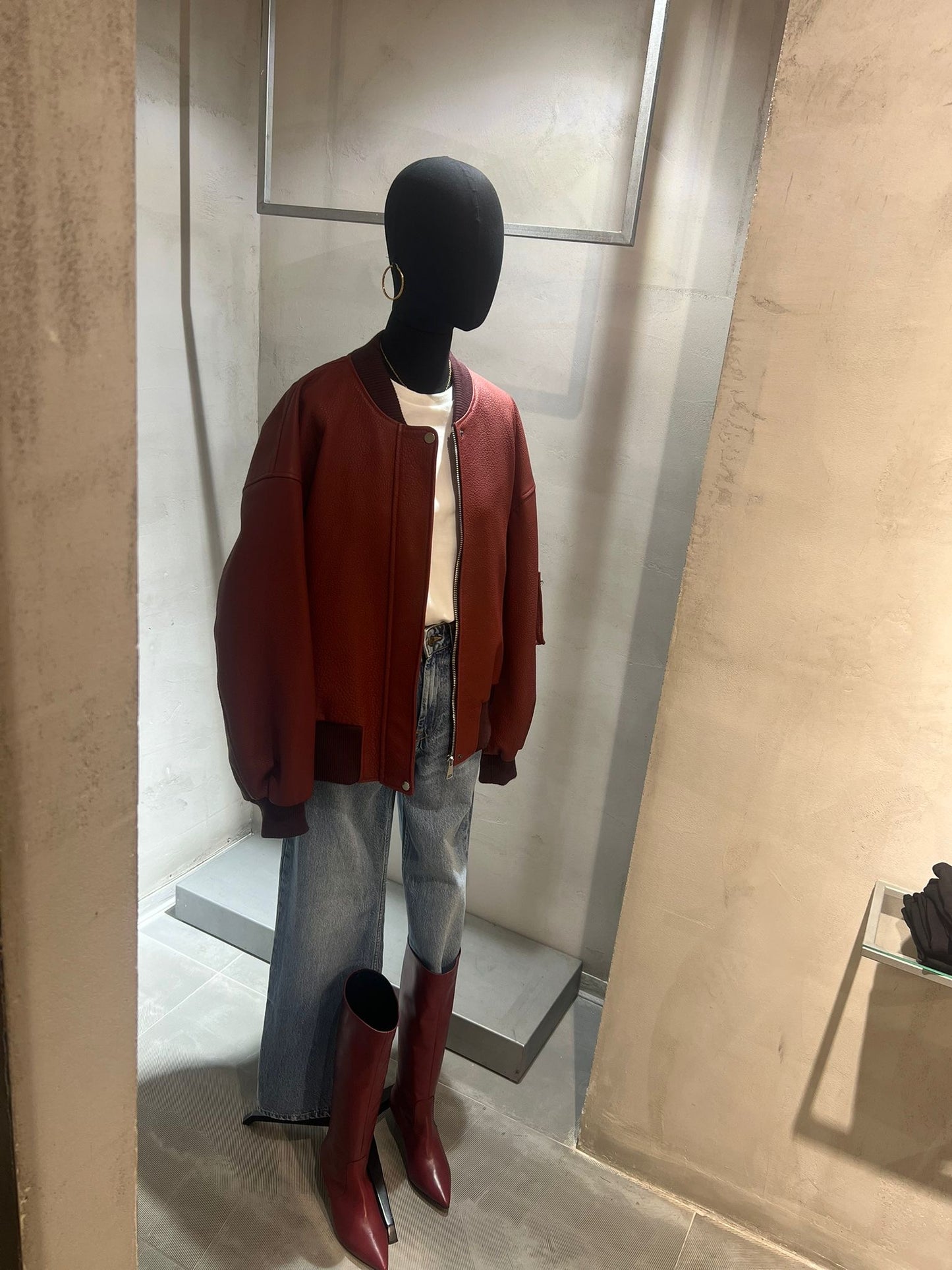 Giubbotto donna in vera pelle bordeaux – stile bomber oversize | Made in Italy