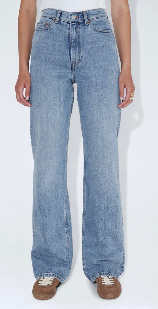 Jeans a gamba larga a vita alta da donna in denim