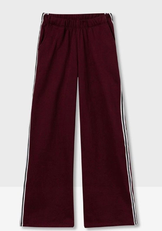 Pantaloni sportivi donna bordeaux – modello largo con bande laterali