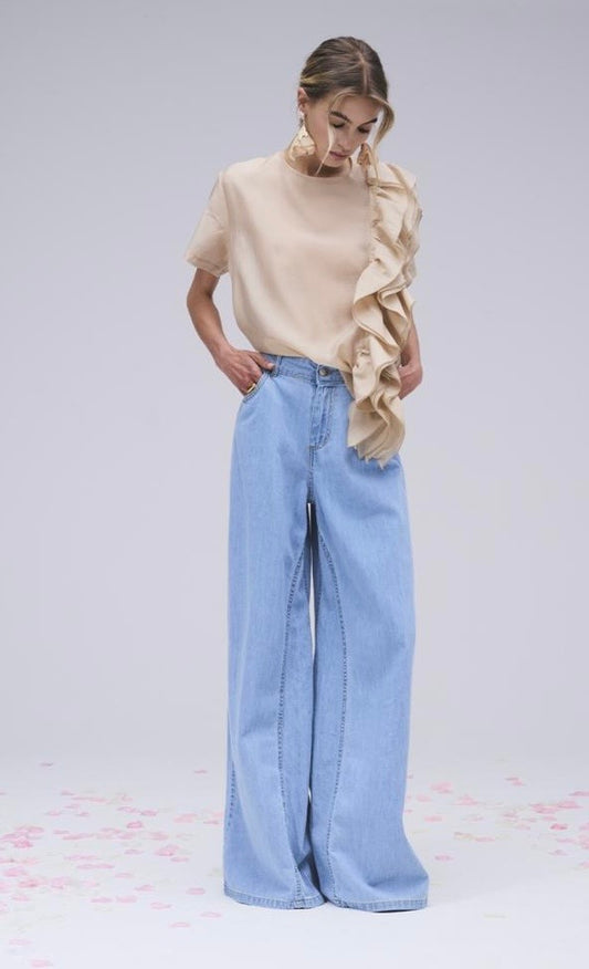 Jeans donna wide leg a vita alta – denim chiaro taglio largo