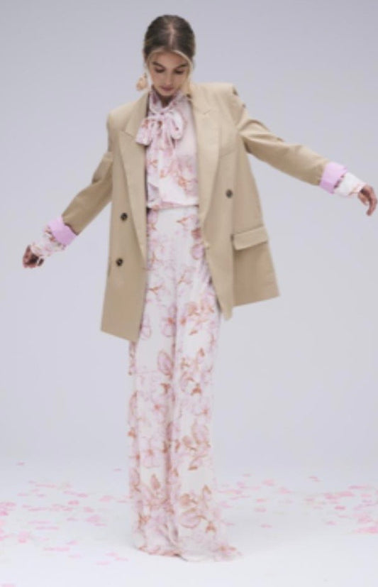Giacca donna oversize beige – blazer elegante doppiopetto