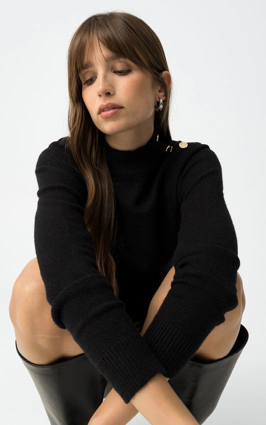 Maglione nero donna basic – Pullover elegante a maniche lunghe