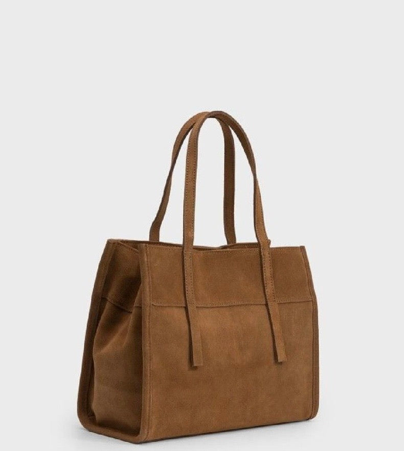 Shopper donna in pelle scamosciata marrone – borsa capiente elegante