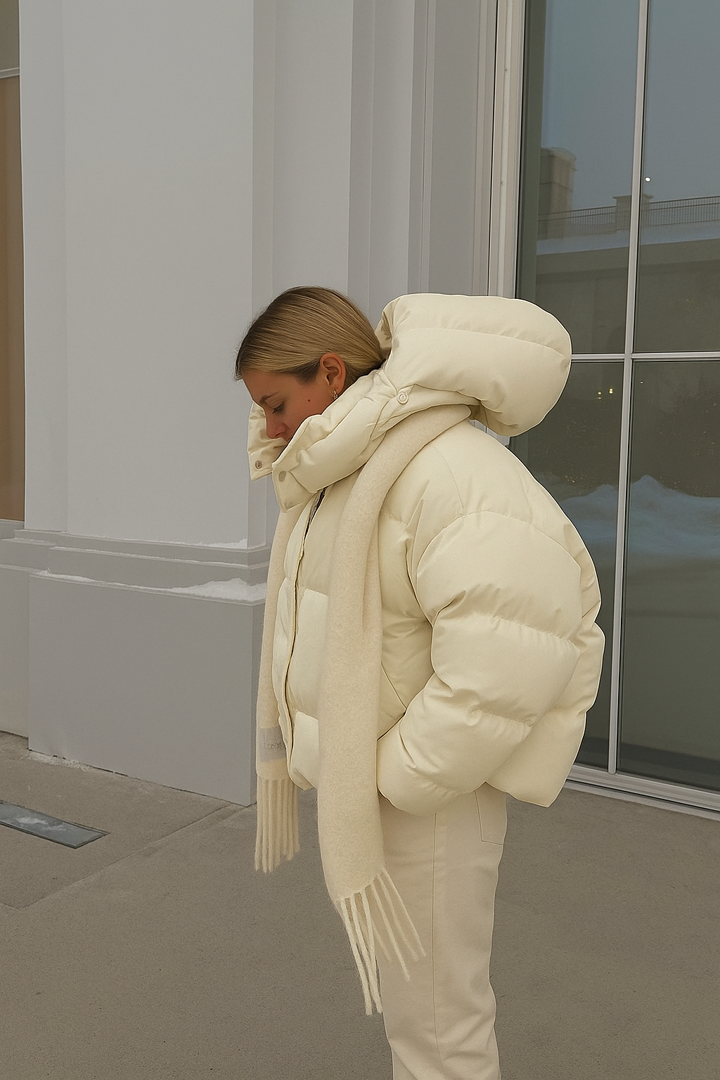 Piumino corto beige da donna con cappuccio – giubbotto invernale imbottito caldo e leggero