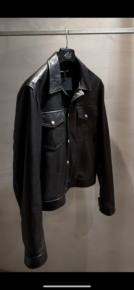 Giacca in pelle nera stile denim – Uomo