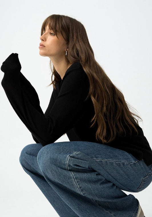 Maglione nero donna basic – Pullover elegante a maniche lunghe
