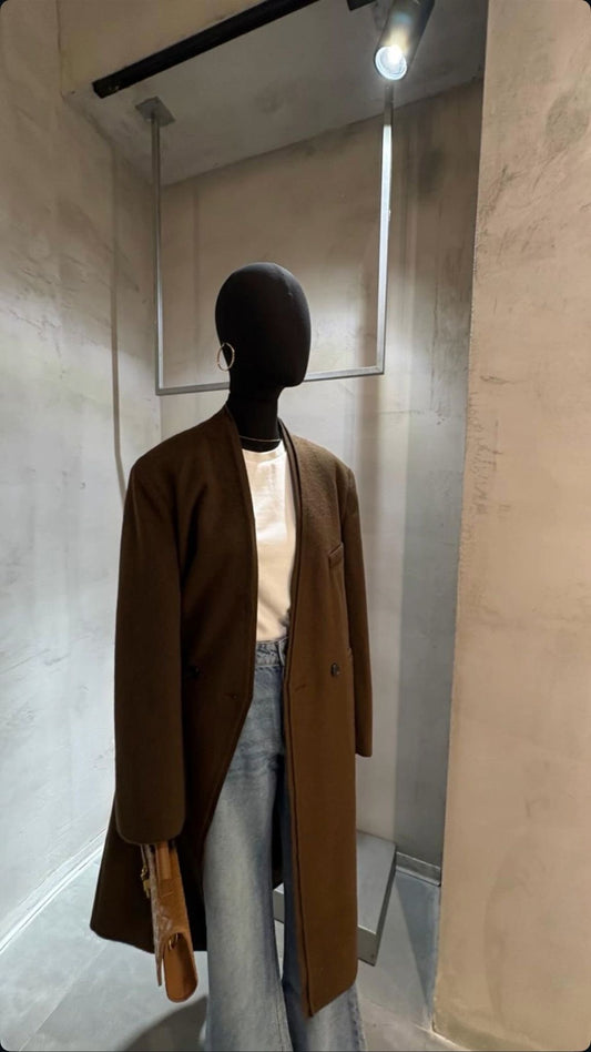 Cappotto marrone con cintura gioiello – Cappotto lungo donna elegante in lana