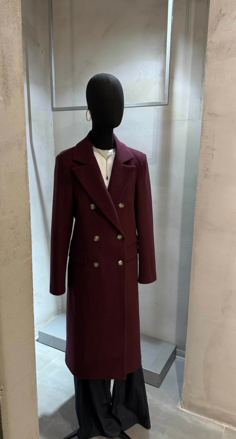 Cappotto lungo bordeaux doppio petto