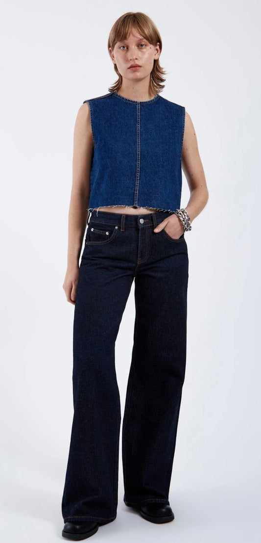Jeans a gamba larga a vita alta da donna in denim