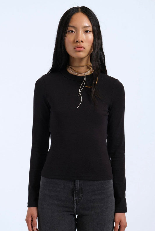 Maglia donna nera a maniche lunghe – basic in cotone elasticizzato