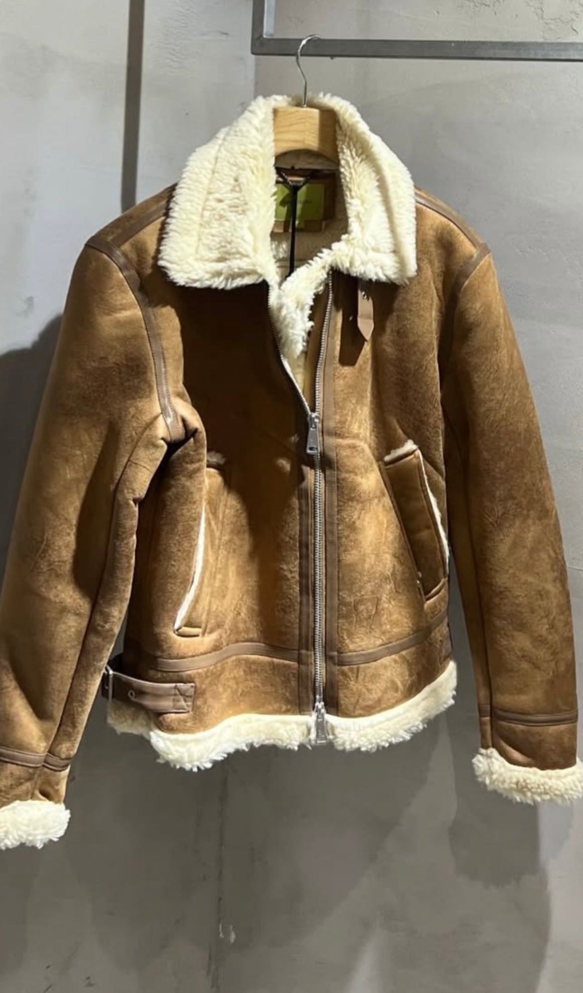 Giacca Aviatore in Pelle Scamosciata Marrone con Interno in Shearling